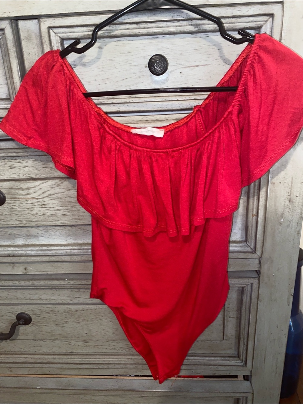 Red Ruffle Off-Shoulder Women’s body suit size small